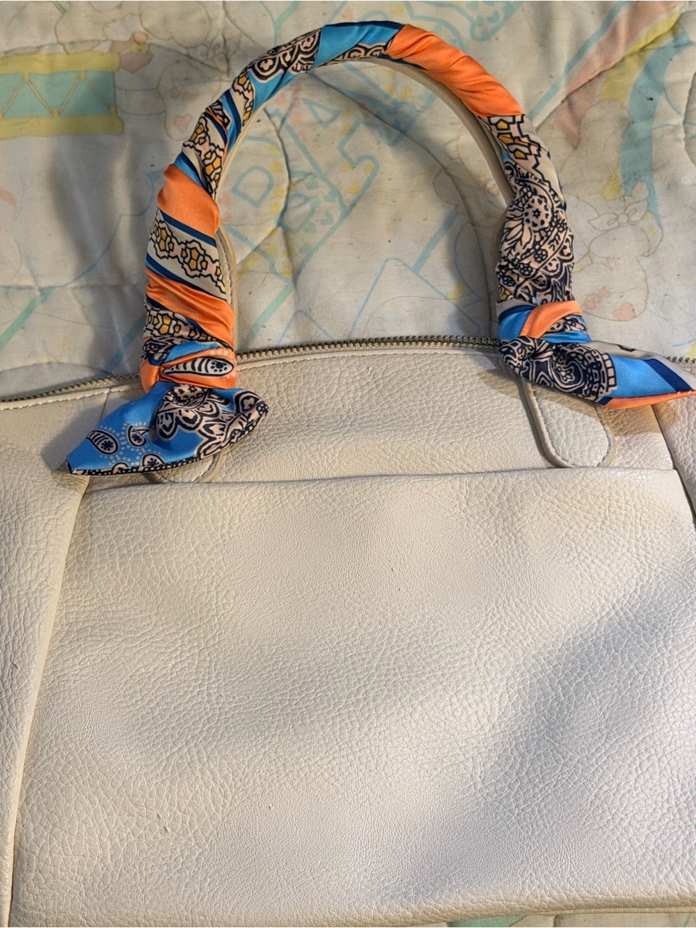 Market & Spruce Cream Structured Tote with Orange and Blue Scarf-Wrapped Handles